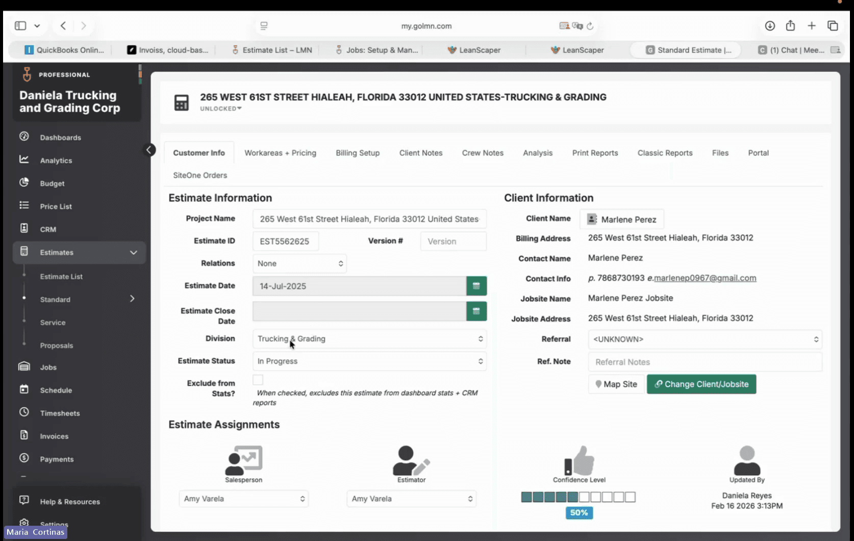 Step #1: Review the estimate information and verify the Estimate Status is set to Sold.