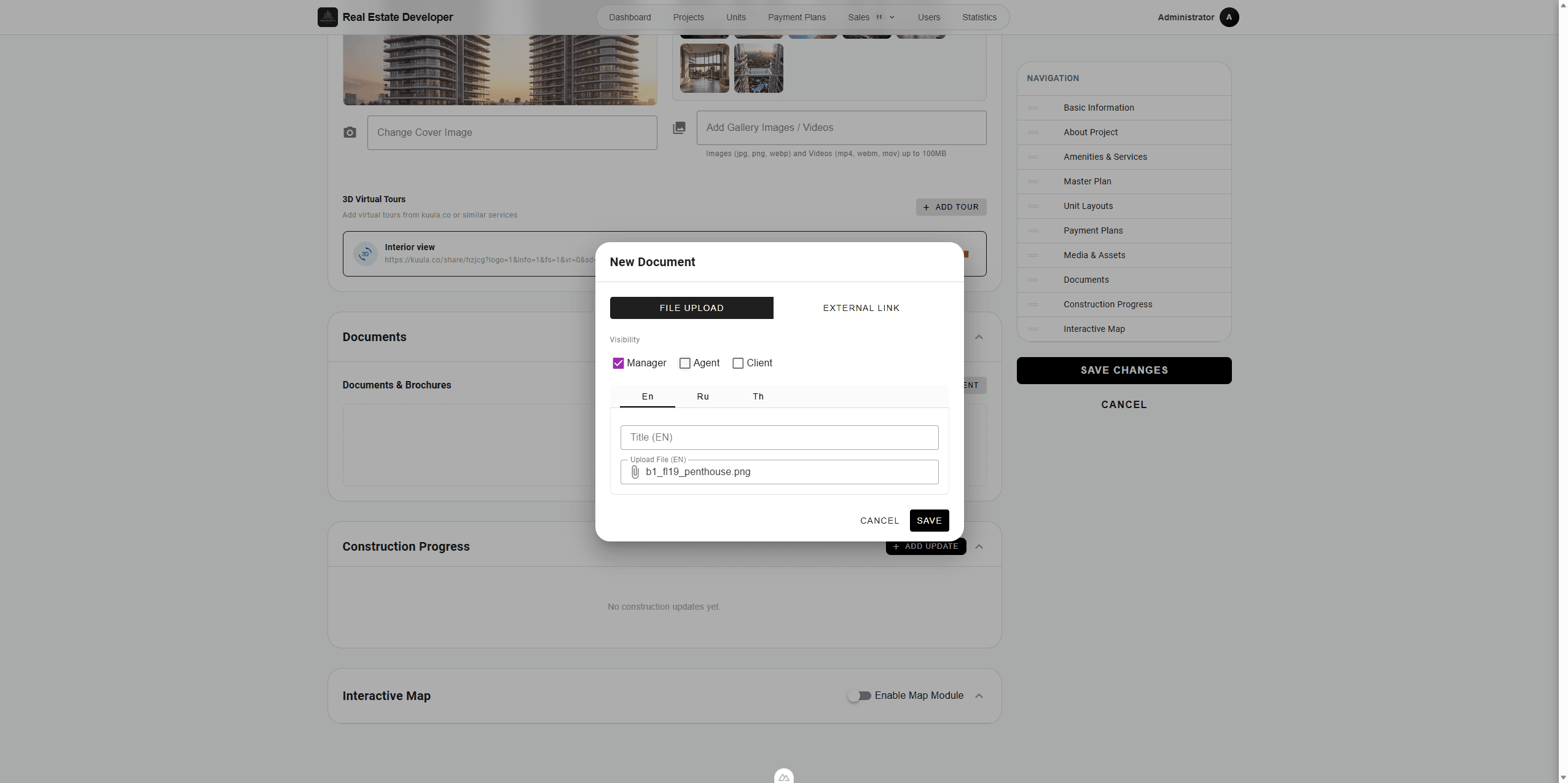 Step #90: Select the visibility permissions to control which user roles (e.g., Manager, Agent, Client) can view or download the file.