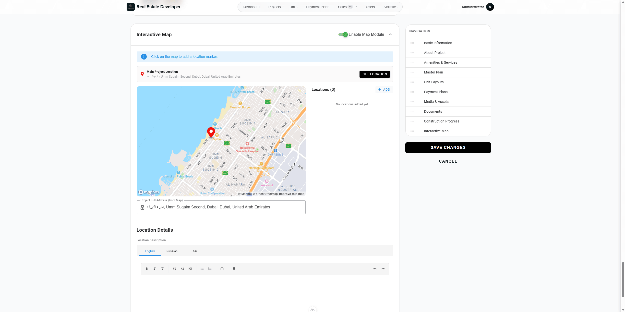 Step #141: To highlight nearby amenities, expand the Locations menu and click + Add.