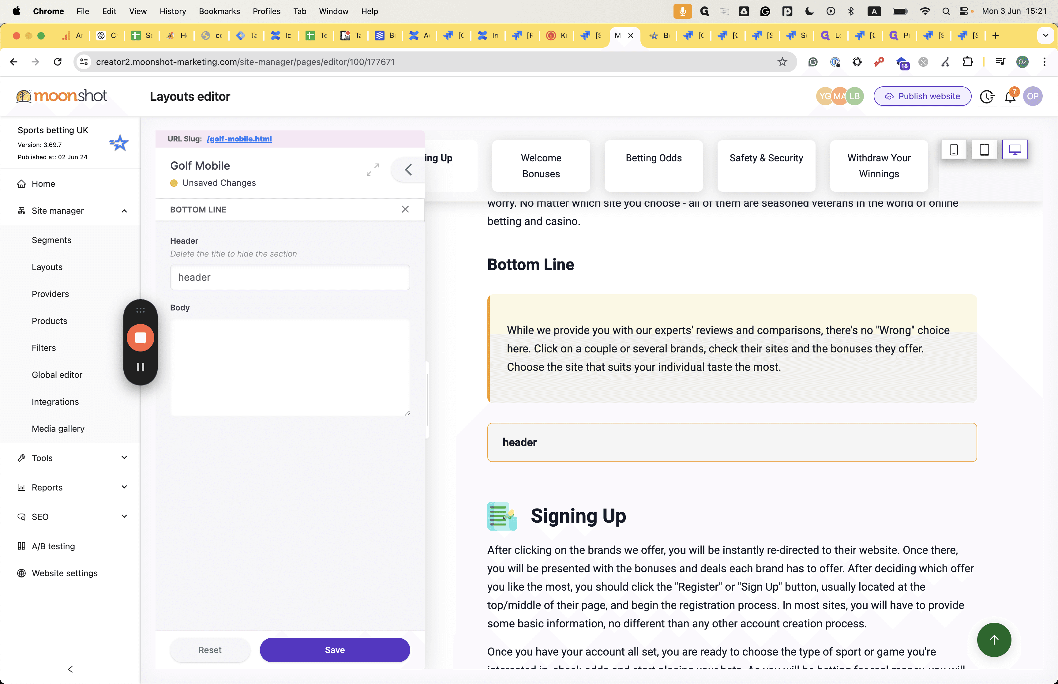 Step #28: Edit the body text in the "bottom line"
