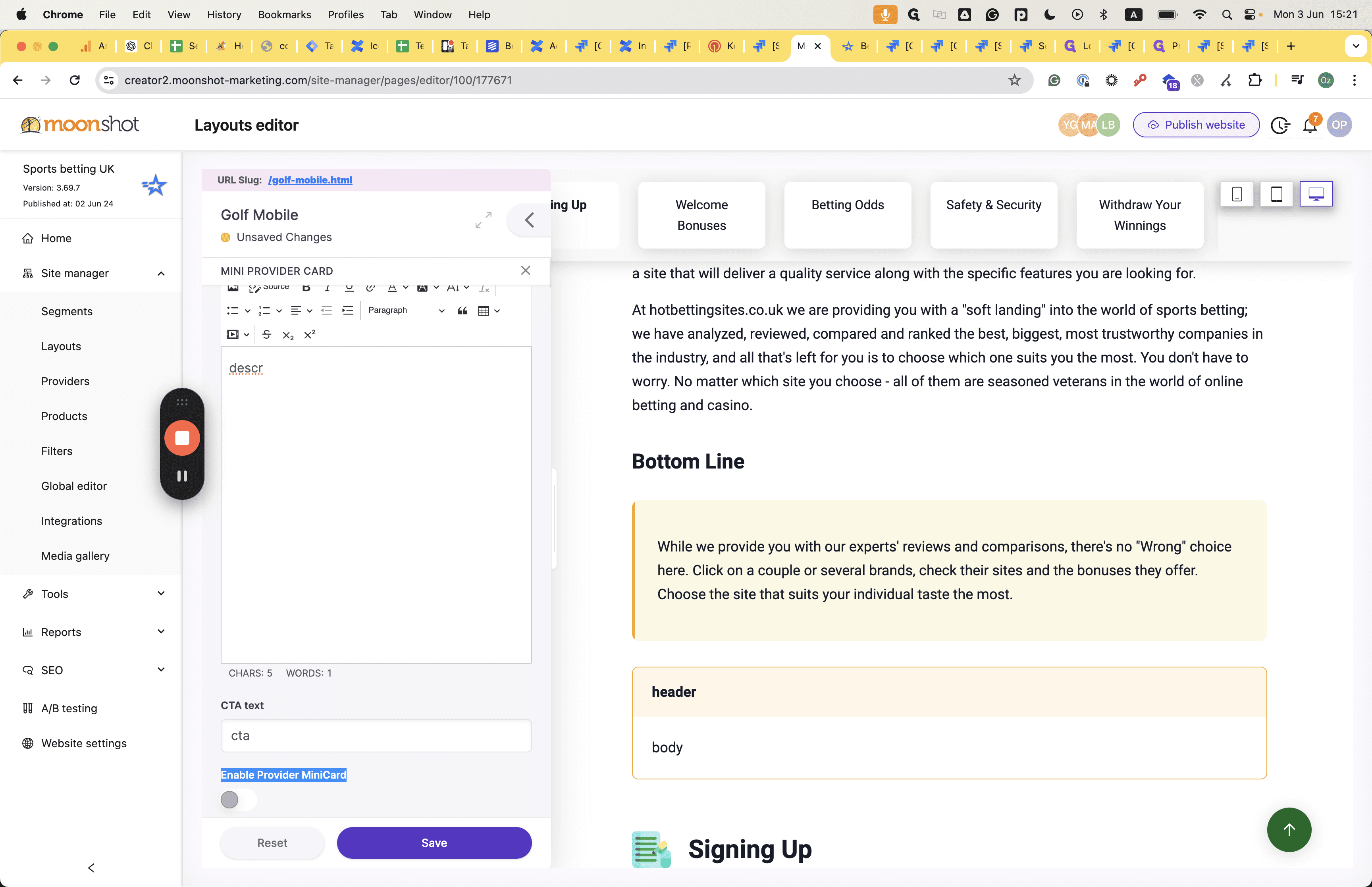 Step #30: Turn on "Enable Provider MiniCard"
