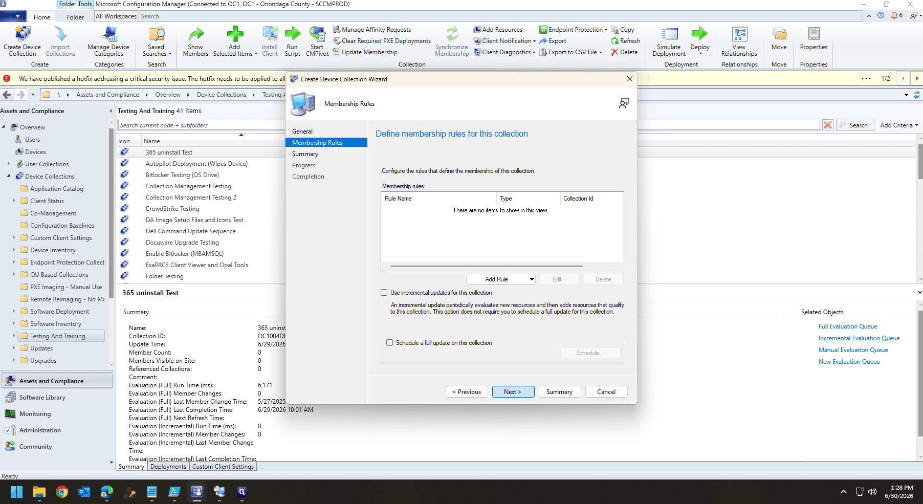 Step #34: If you plan to populate this collection manually or at a later time, click Next without adding any rules.