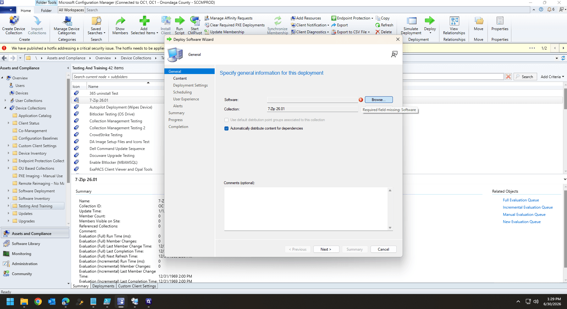Step #39: In the Deploy Software Wizard, click the empty software field to browse for your application.