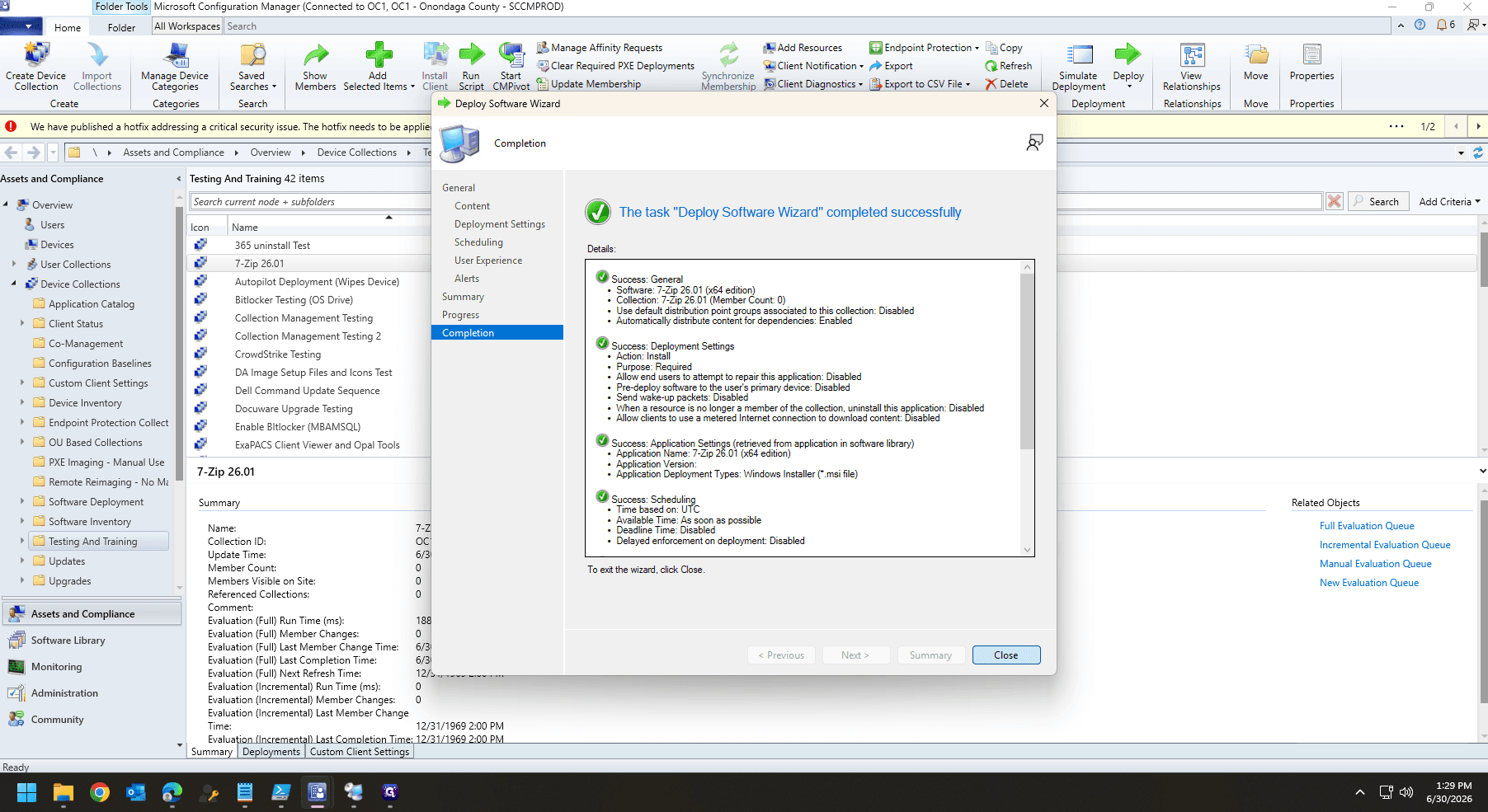 Step #49: Click Close to finalize the application deployment.