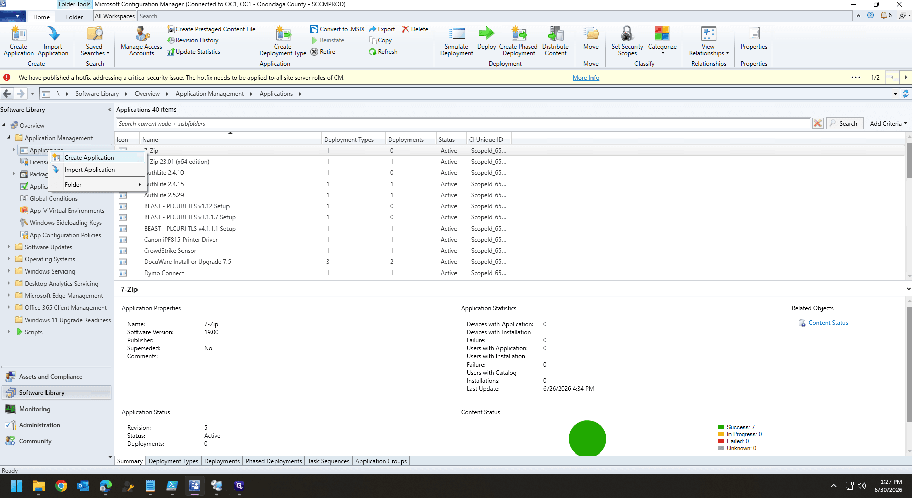 Step #3: Right-click on Applications and select Create Application to open the wizard.