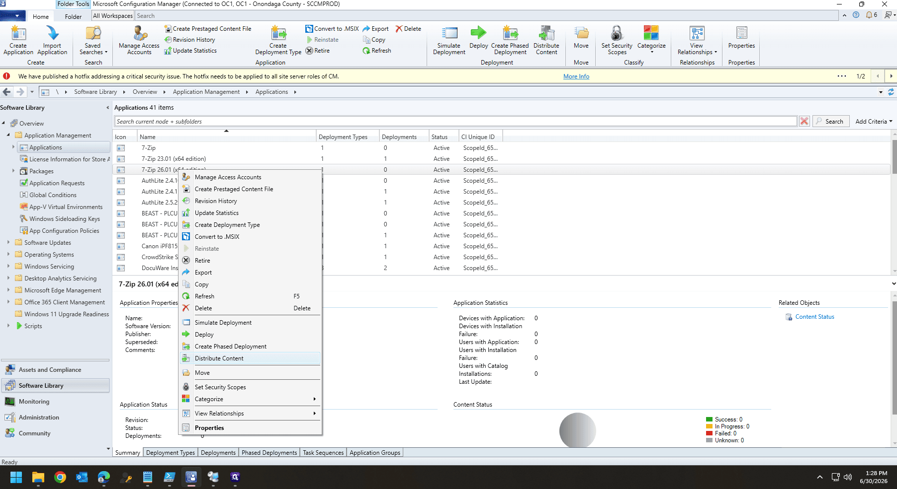 Step #20: Right-click the application again and select Distribute Content.