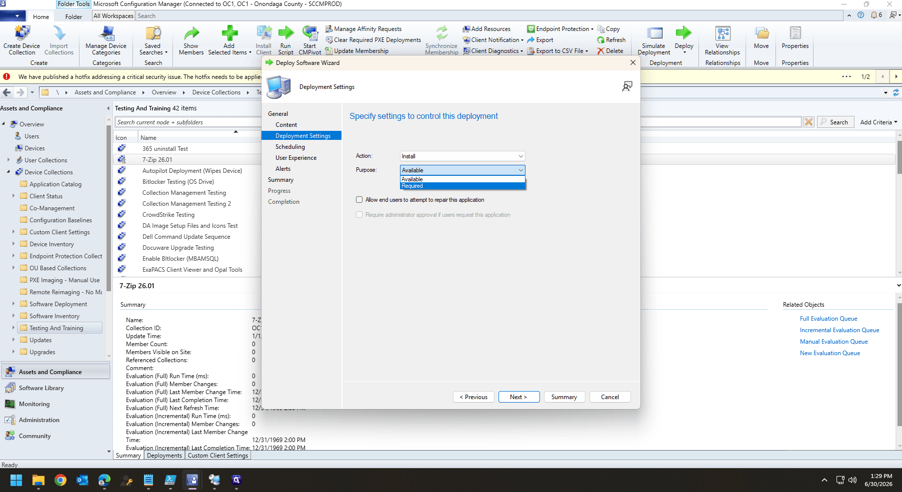 Step #43: Choose your preferred deployment Purpose (e.g., Available) and click Next.