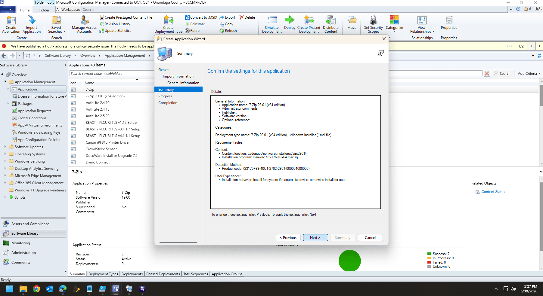 Step #11: Review the deployment Summary and click Next to create the application.