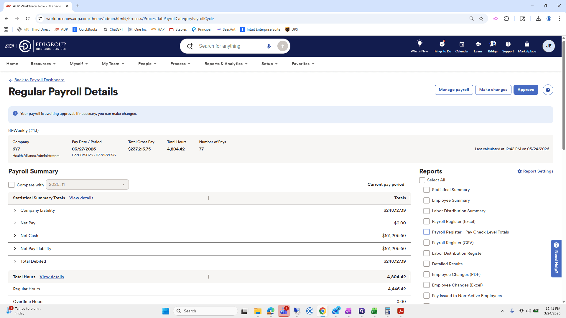 Step #250: Click on "Payroll Register"