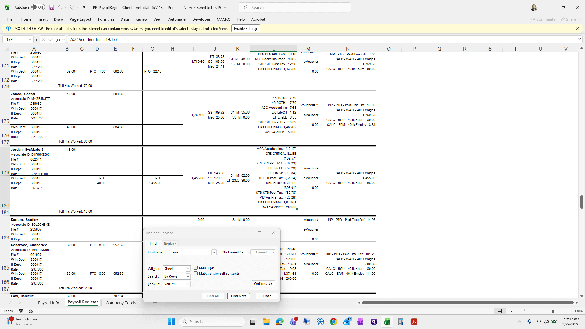 Step #176: Click on "Totl Hrs Worked"