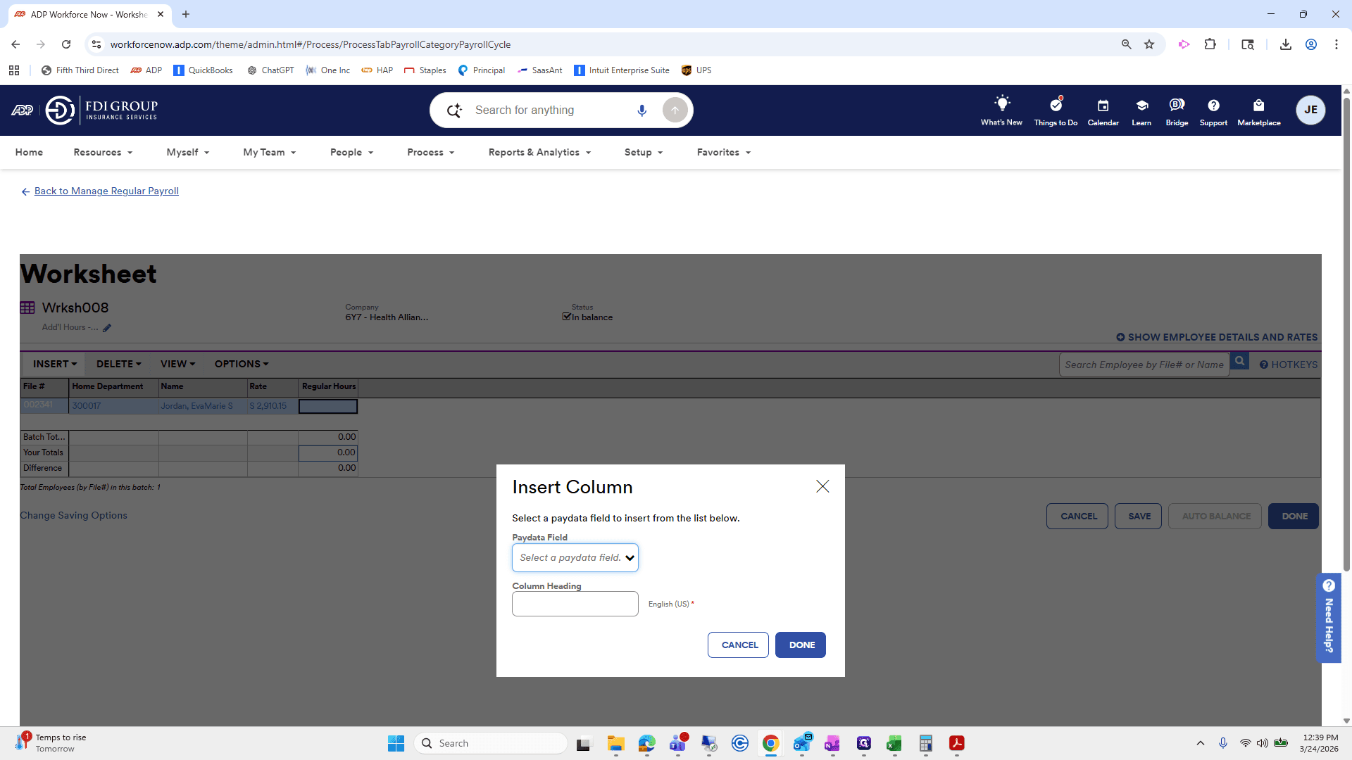 Step #206: Click on "Select a paydata field"