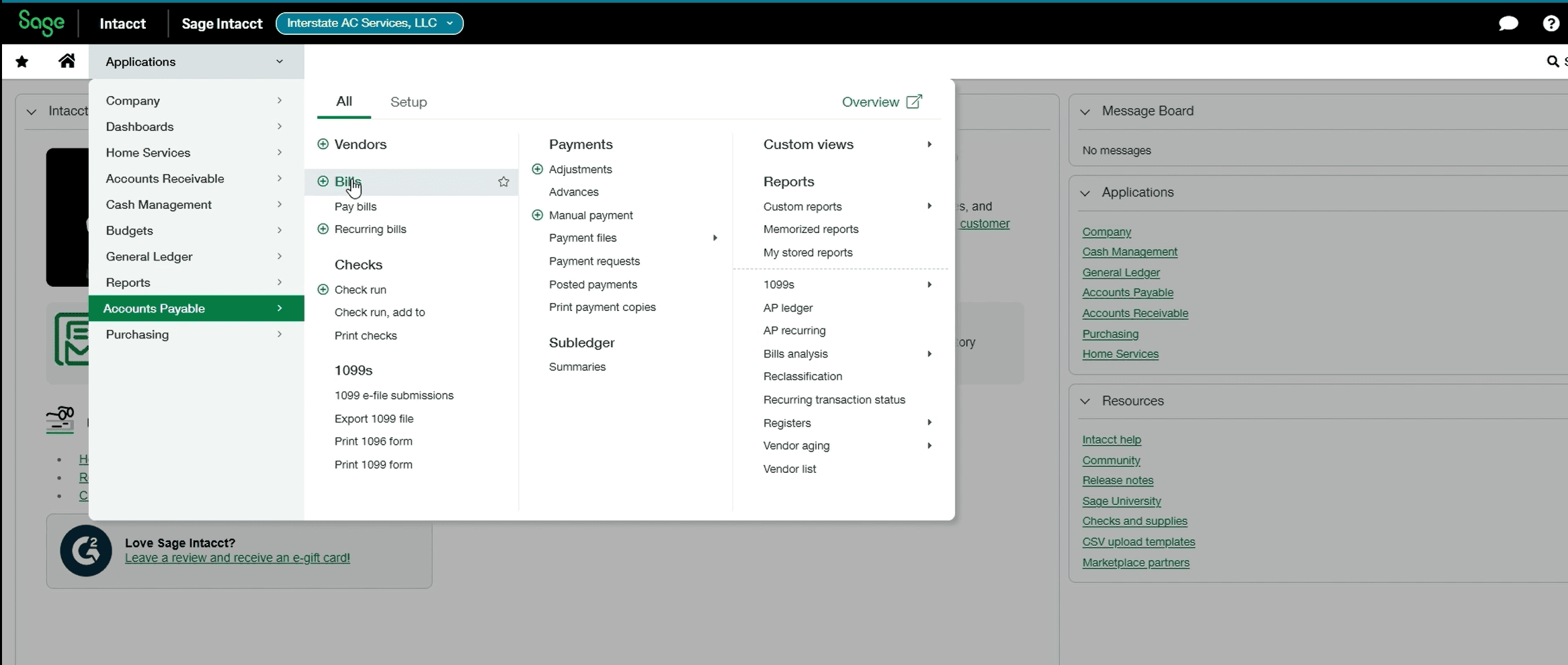 Step #6: Go Applications - Select Accounts Payable - Click Bills
