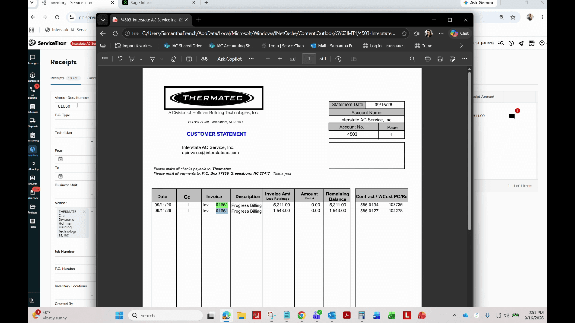 Step #4: Confirm the invoice total matches the statement. Check invoice status in Sage.