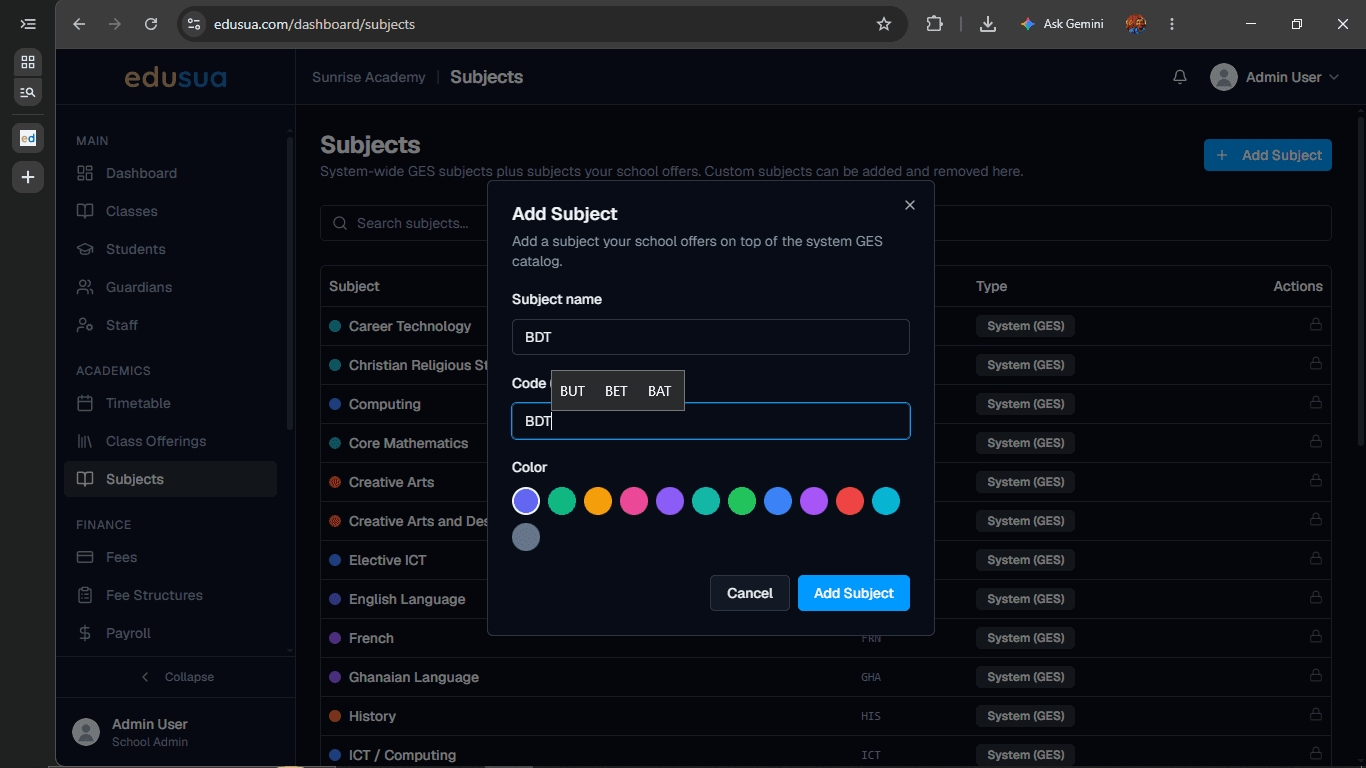 Step #4: Click a color swatch to assign a display color to the subject.