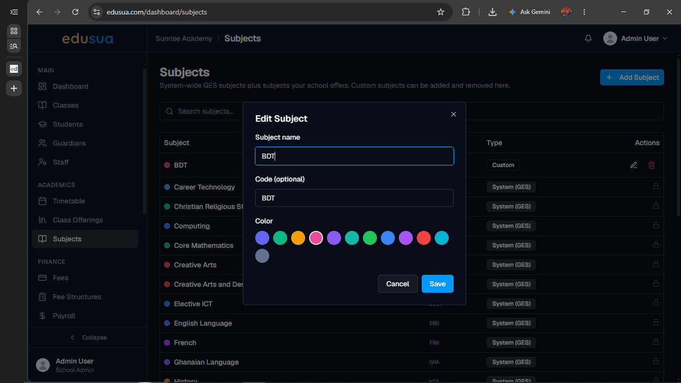 Step #7: Click the Subject name field to adjust the name.