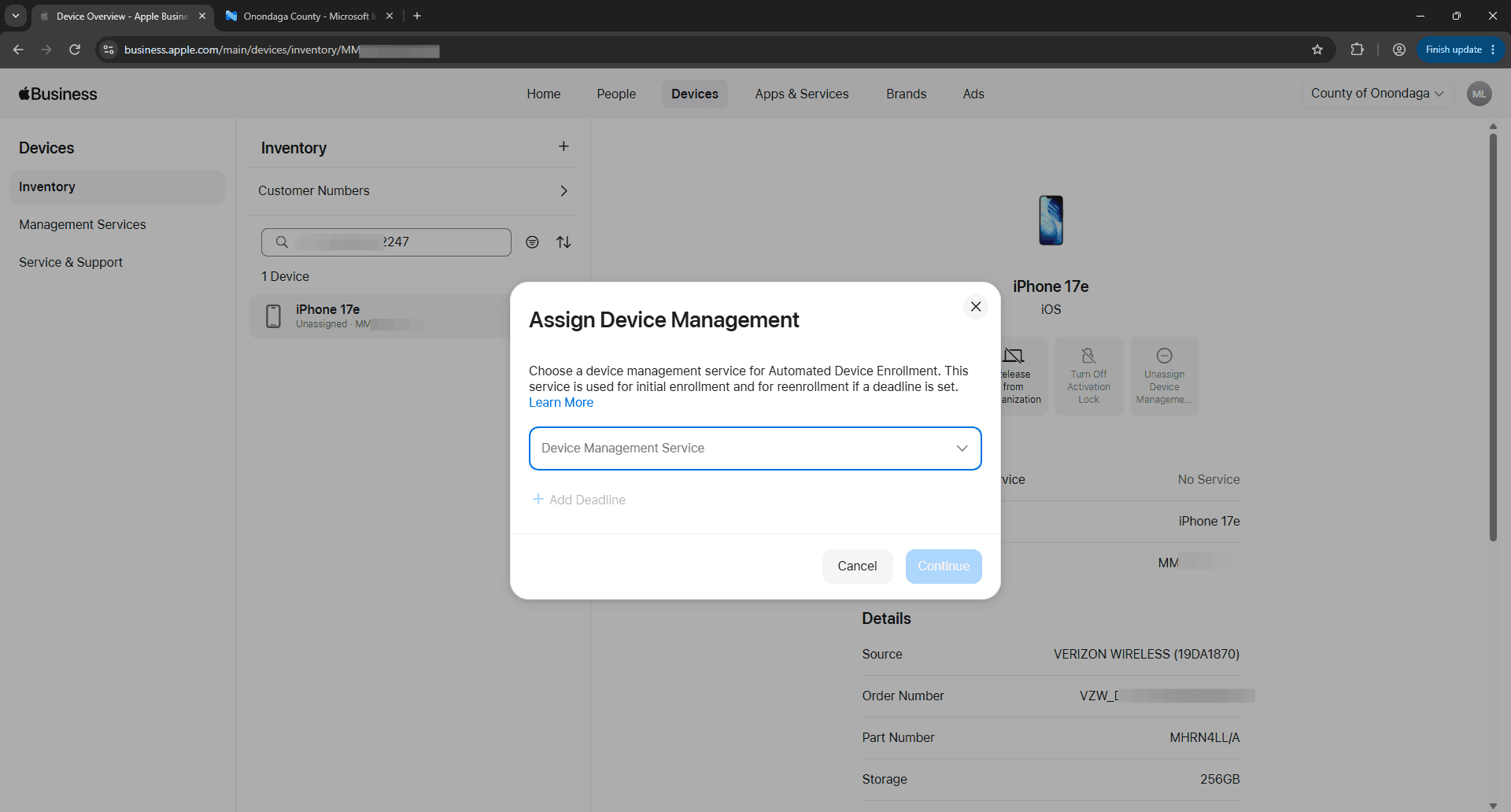 Step #5: Click on the Device Management Service dropdown.