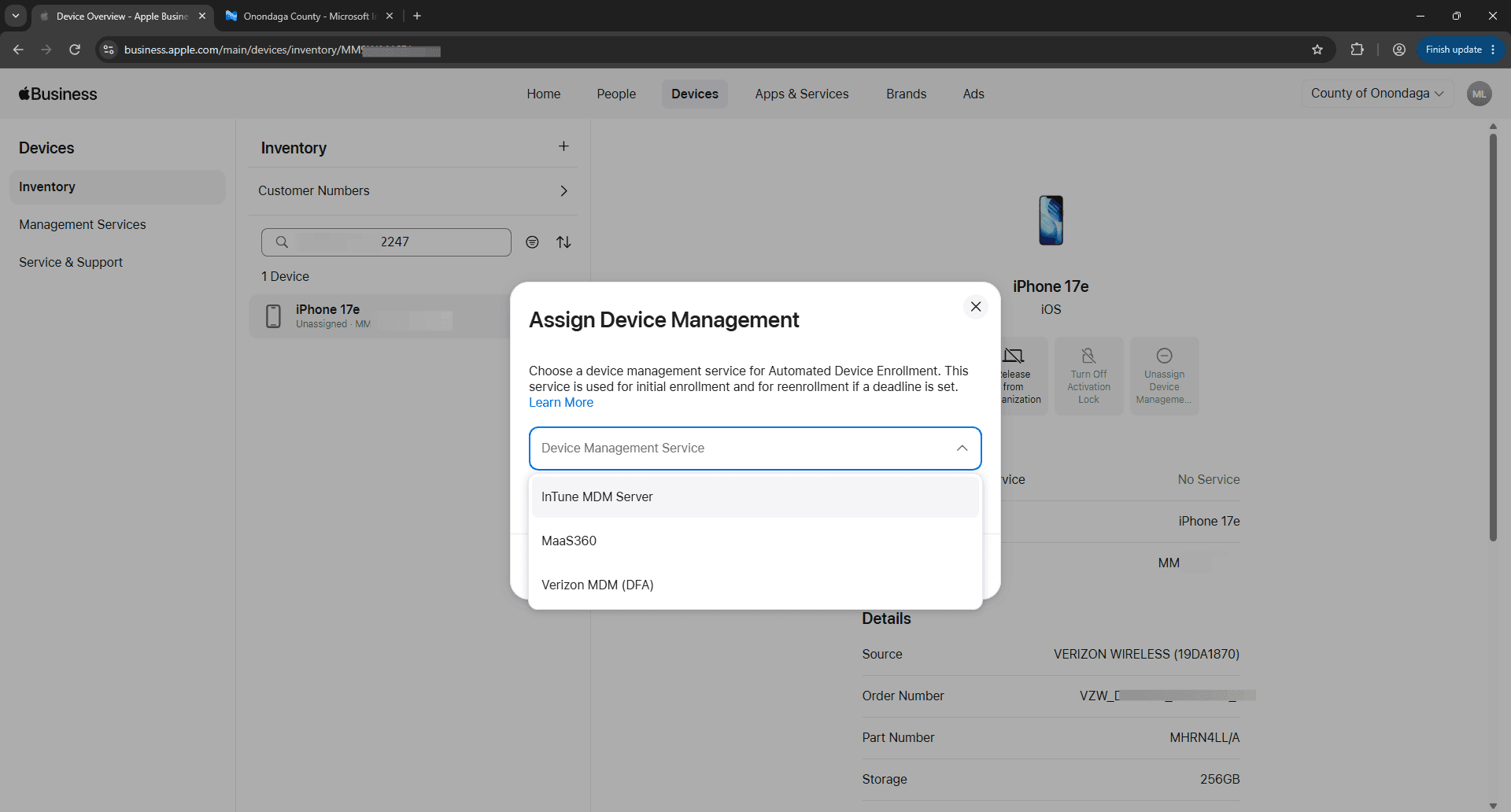 Step #6: Click on InTune MDM Server from the list of services.
