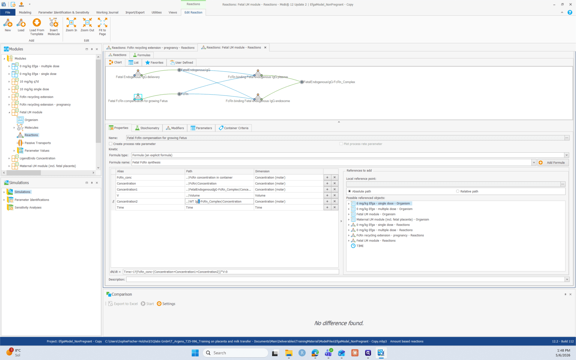 Step #15: Click the concentration alias field in the properties table and update the path reference to the right molecule name, e.g. Efgartigimod-FcRn_Complex Concentration.