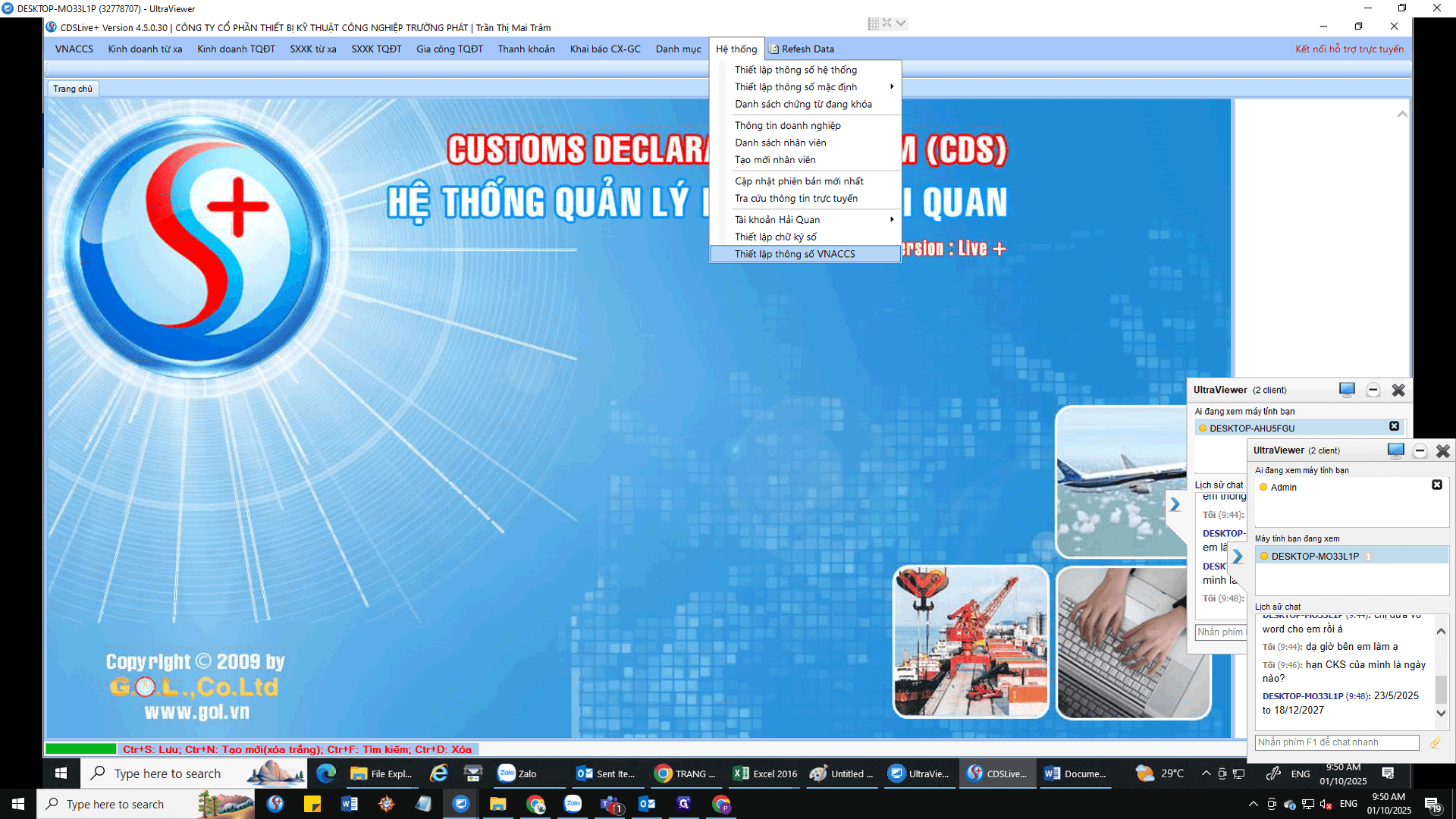 Step #2: Click on "Thiết lập thông số VNACCS"