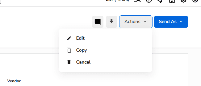 Step #3: Cancel the PO in ST - select actions in the right corner and select cancel