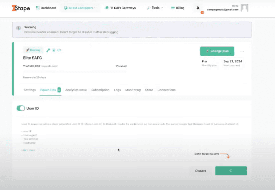 Step #25: Ative o User ID e clique em "Save Changes"