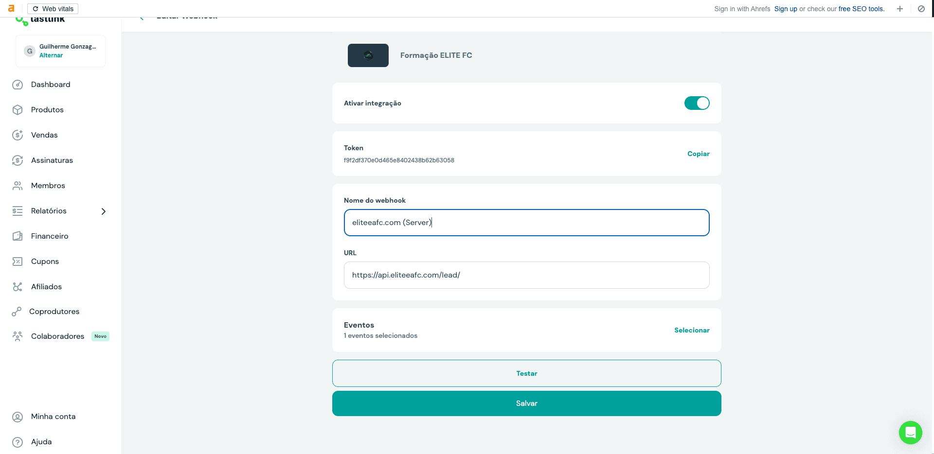 Step #8: Coloque o nome do webhook nesse formato