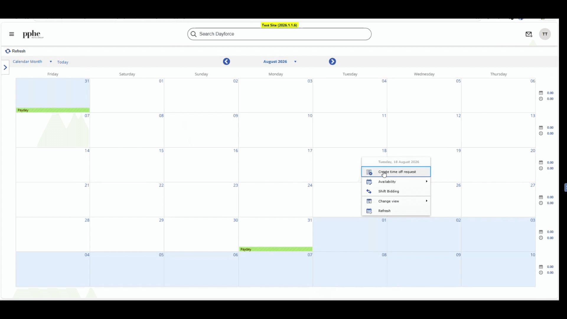 Step #4: Click Create time off request from the dropdown menu.