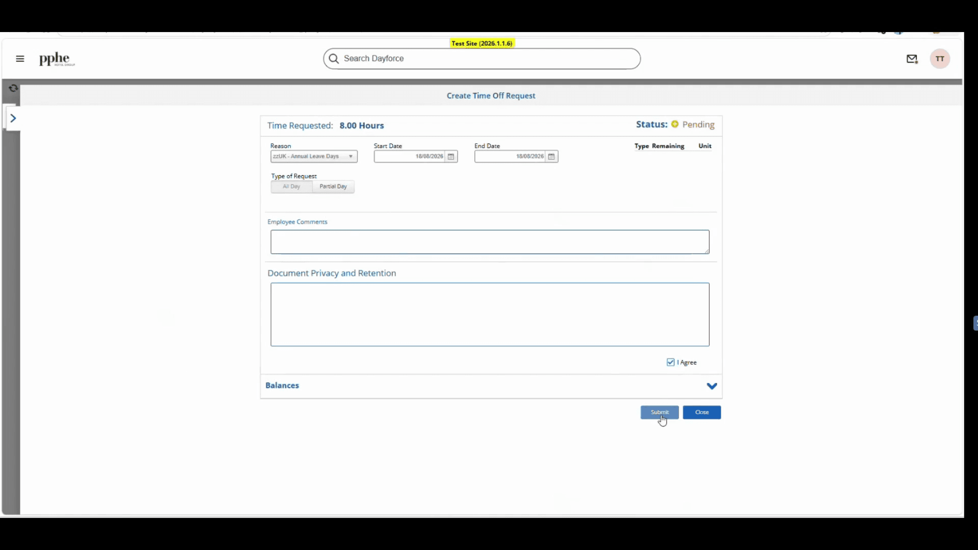 Step #8: Click Submit to finalize the request.