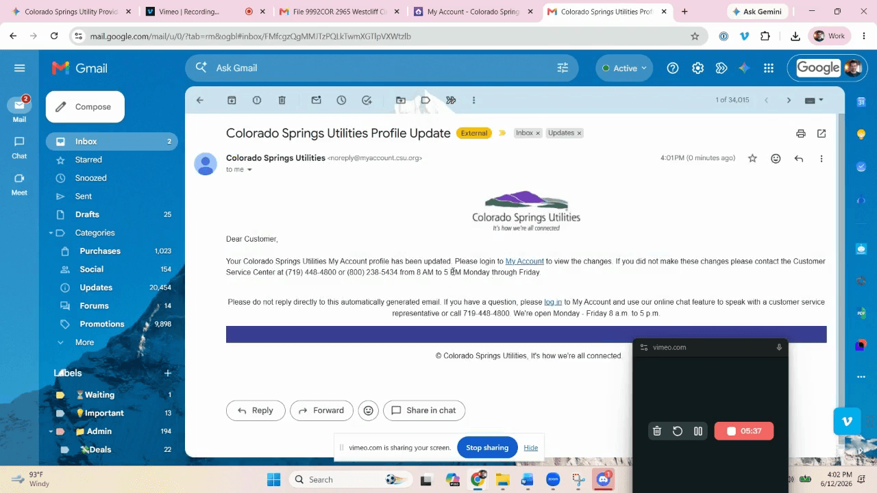 Step #11: If a two-factor verification code is required, open your email client and locate the verification email from the utility provider.