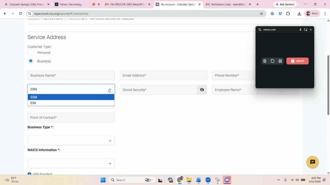 Step #20: Open the identification dropdown menu and select EIN.