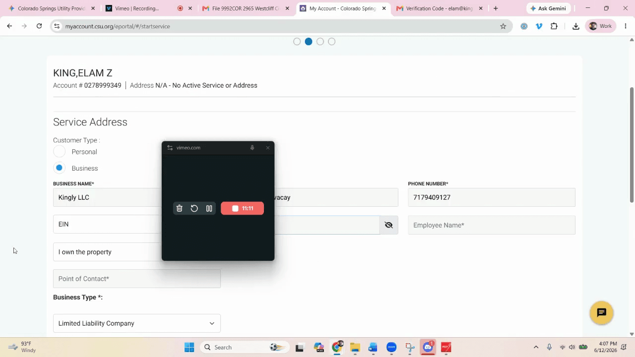 Step #31: Return to the utility provider's web form and click the TAX ID field.