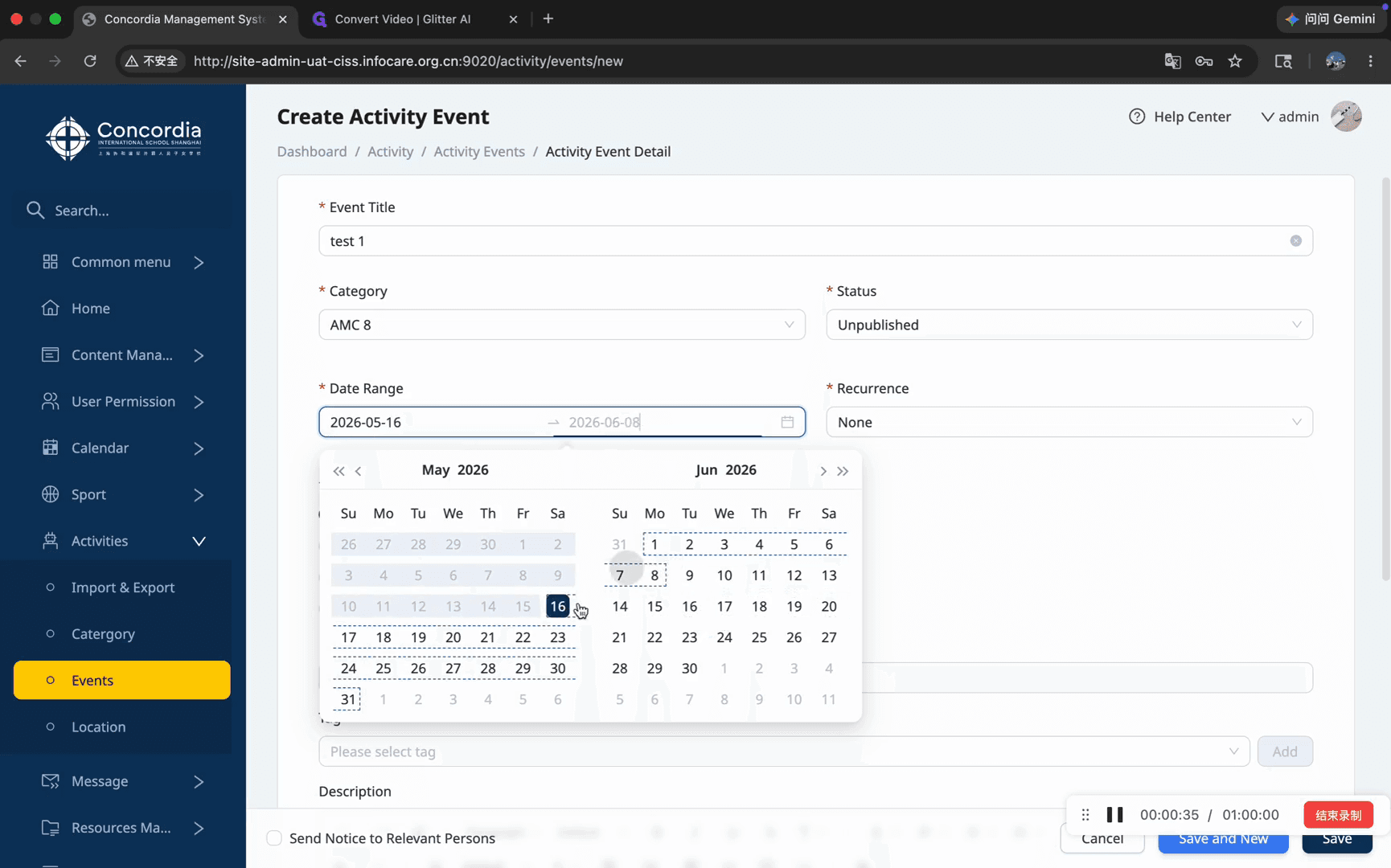Step #7: Click the Date Range fields to open the calendar and select your start and end dates.