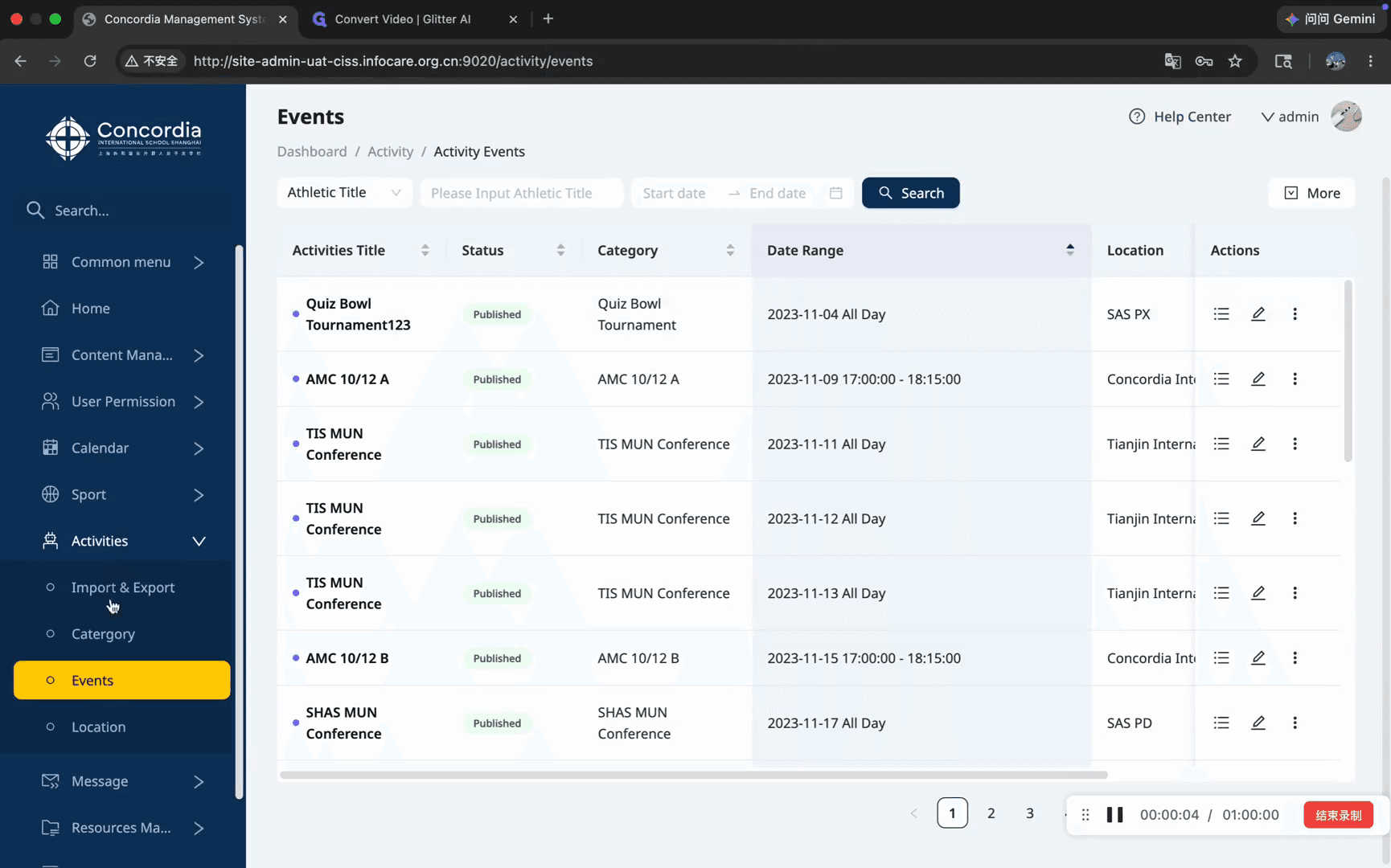 Step #2: Select Events to open the Activity Events dashboard.