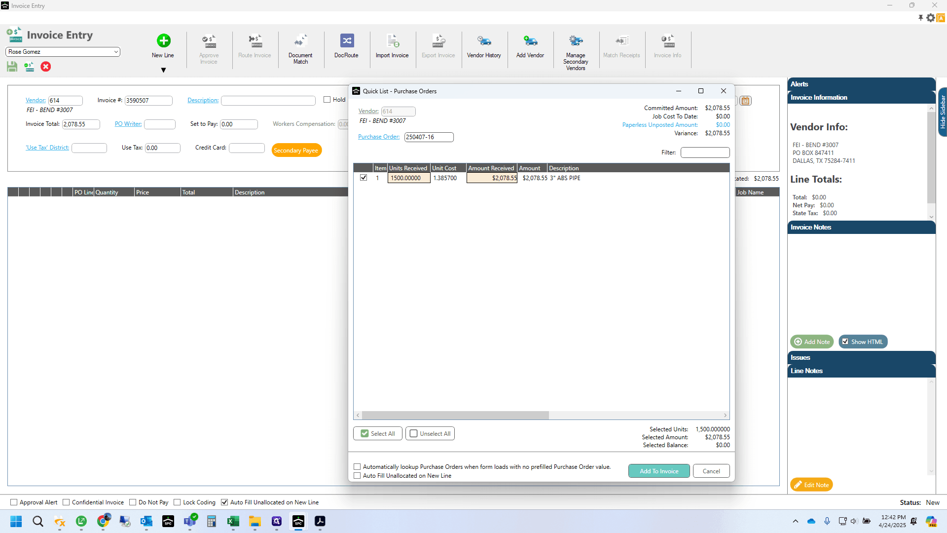 Step #14: Finish entering the invoice