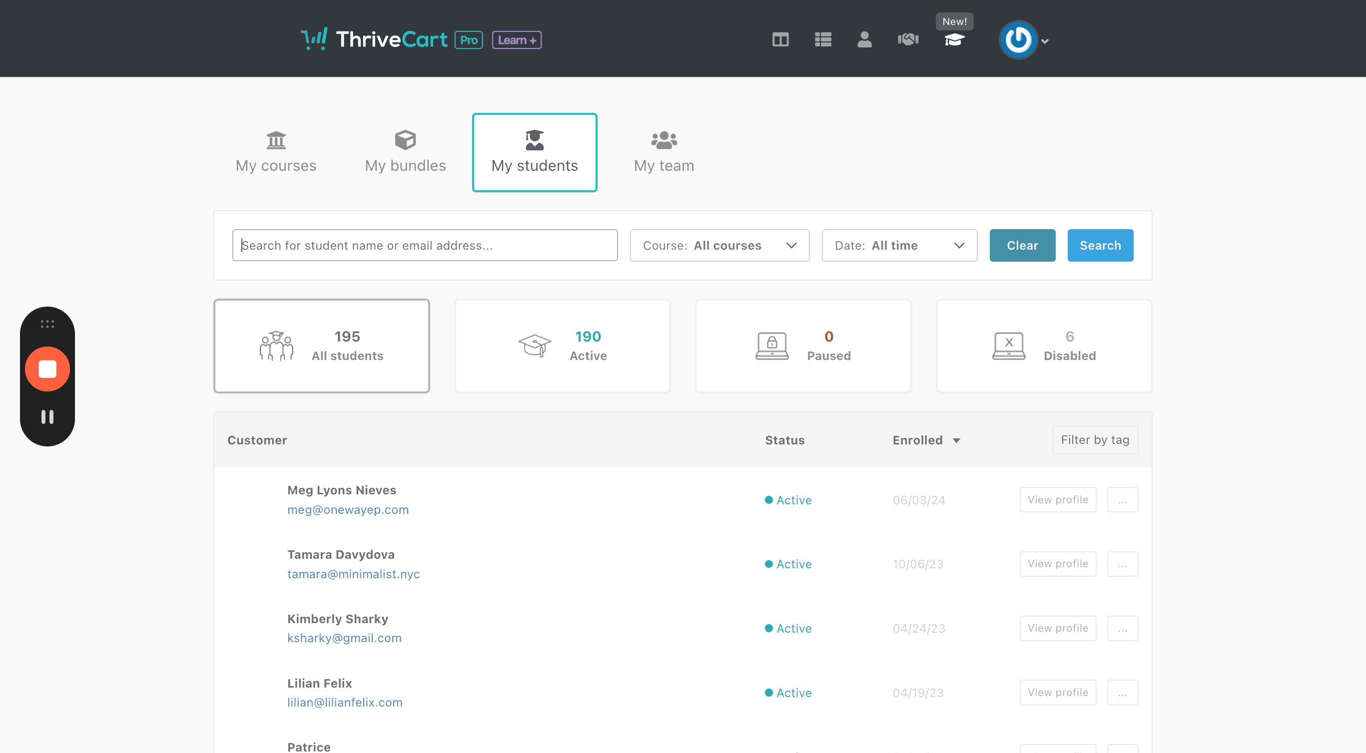 Step #4: Click "Search for student name or email address ..."