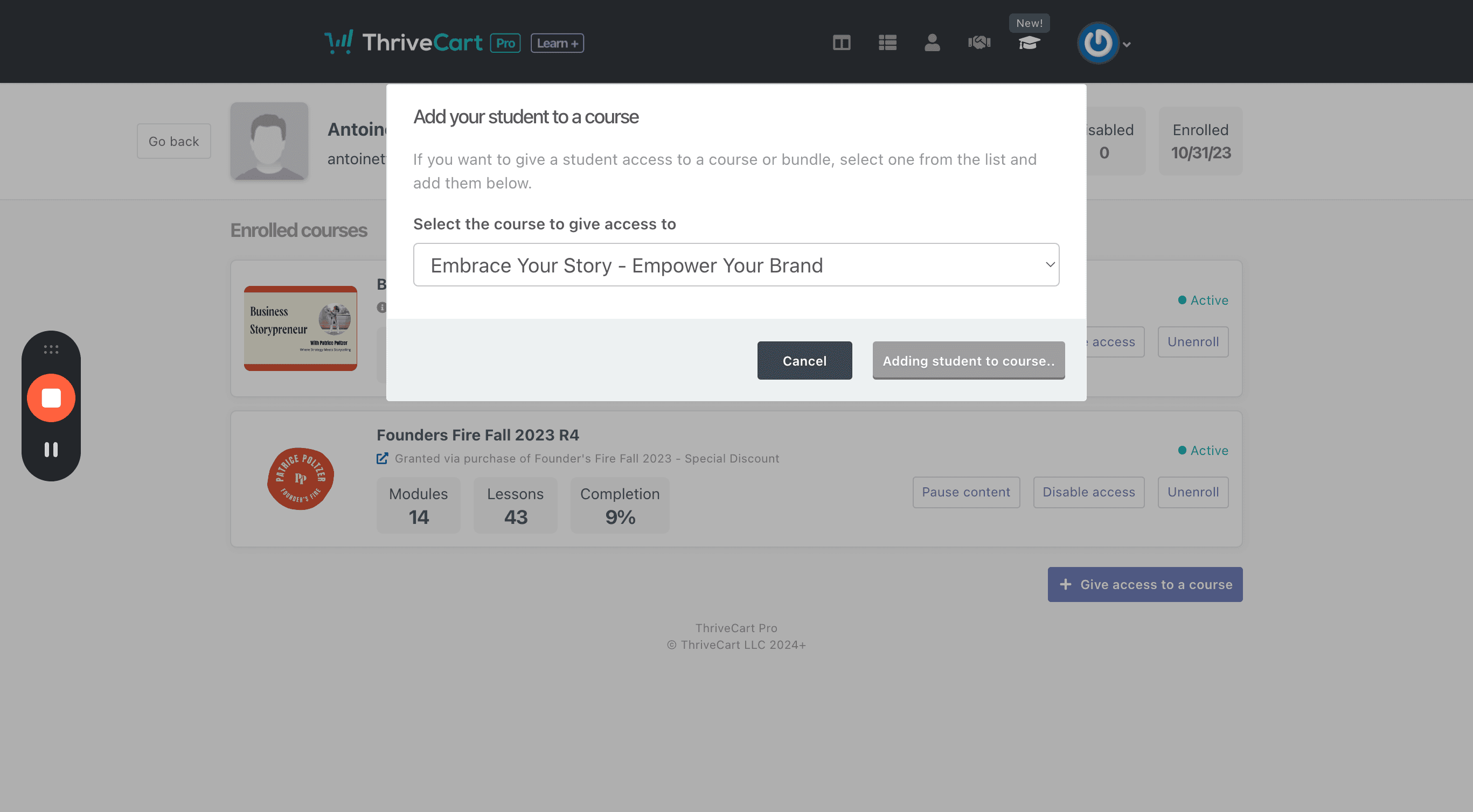 Step #13: Click "Adding student to course .."