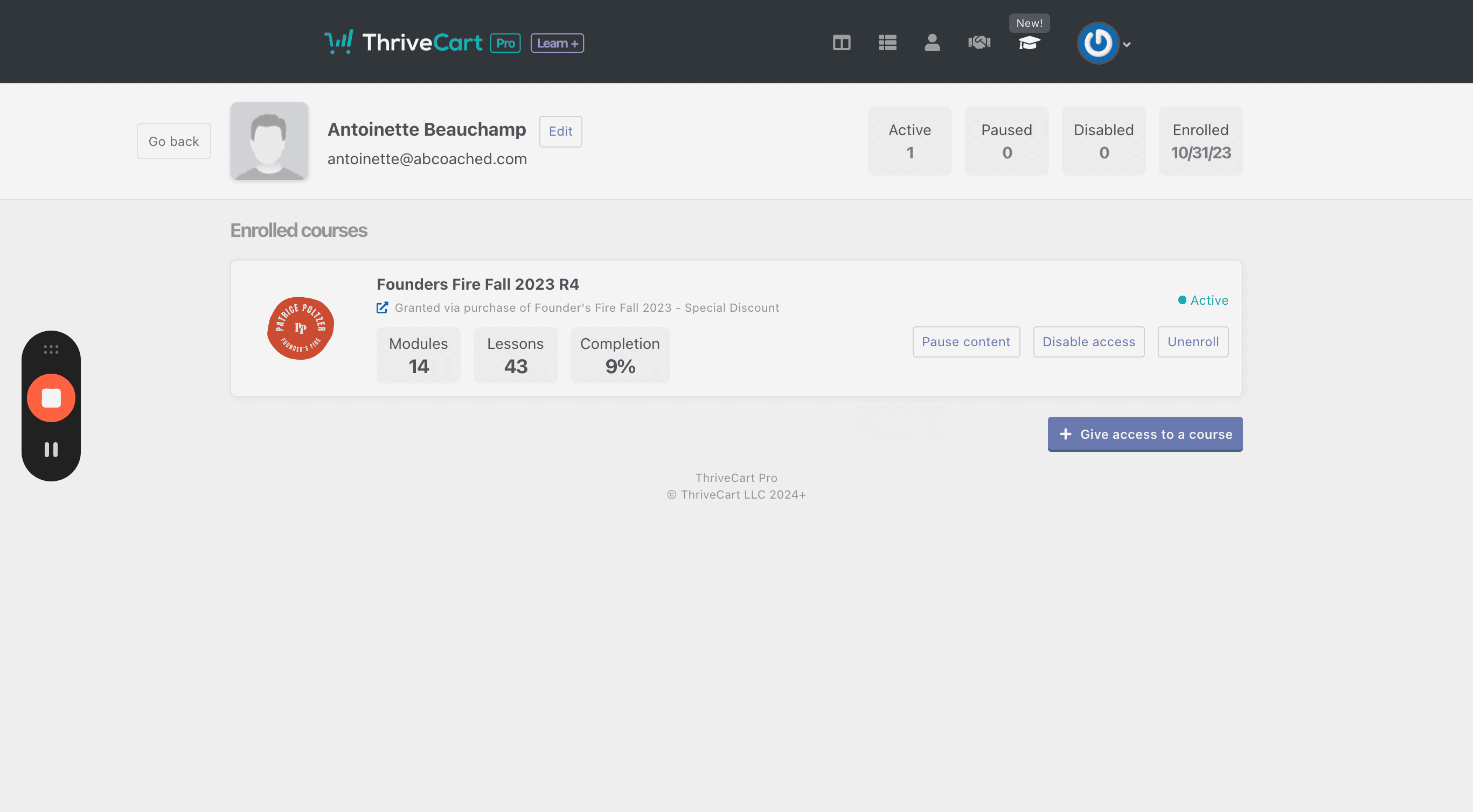 Step #8: Click "+ Give access to a course"
