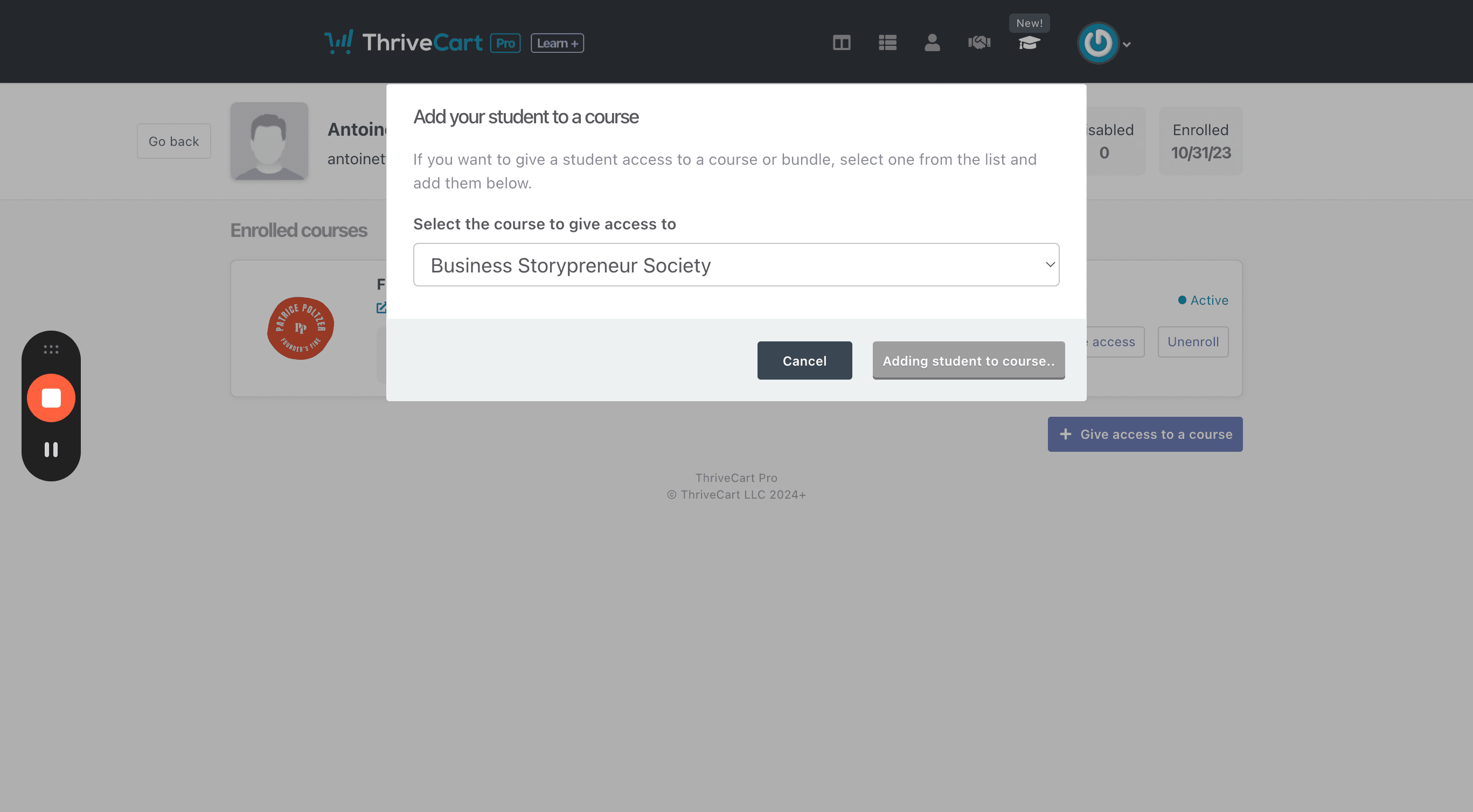 Step #10: Click "Adding student to course .."