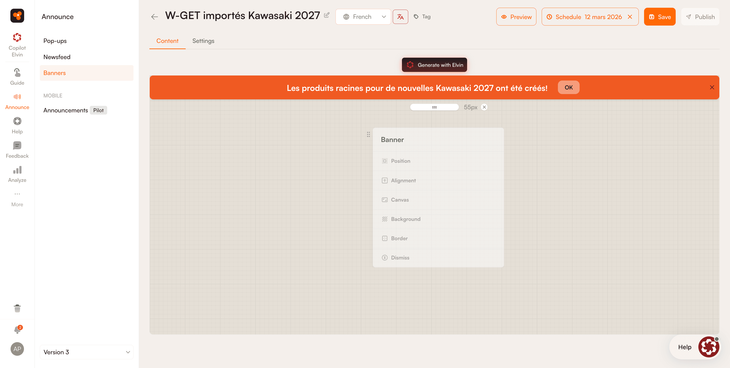 Step #7: Planifiez l'affichage de l'annonce en cliquant sur Schedule, puis cliquez sur Save et Publish pour finaliser.