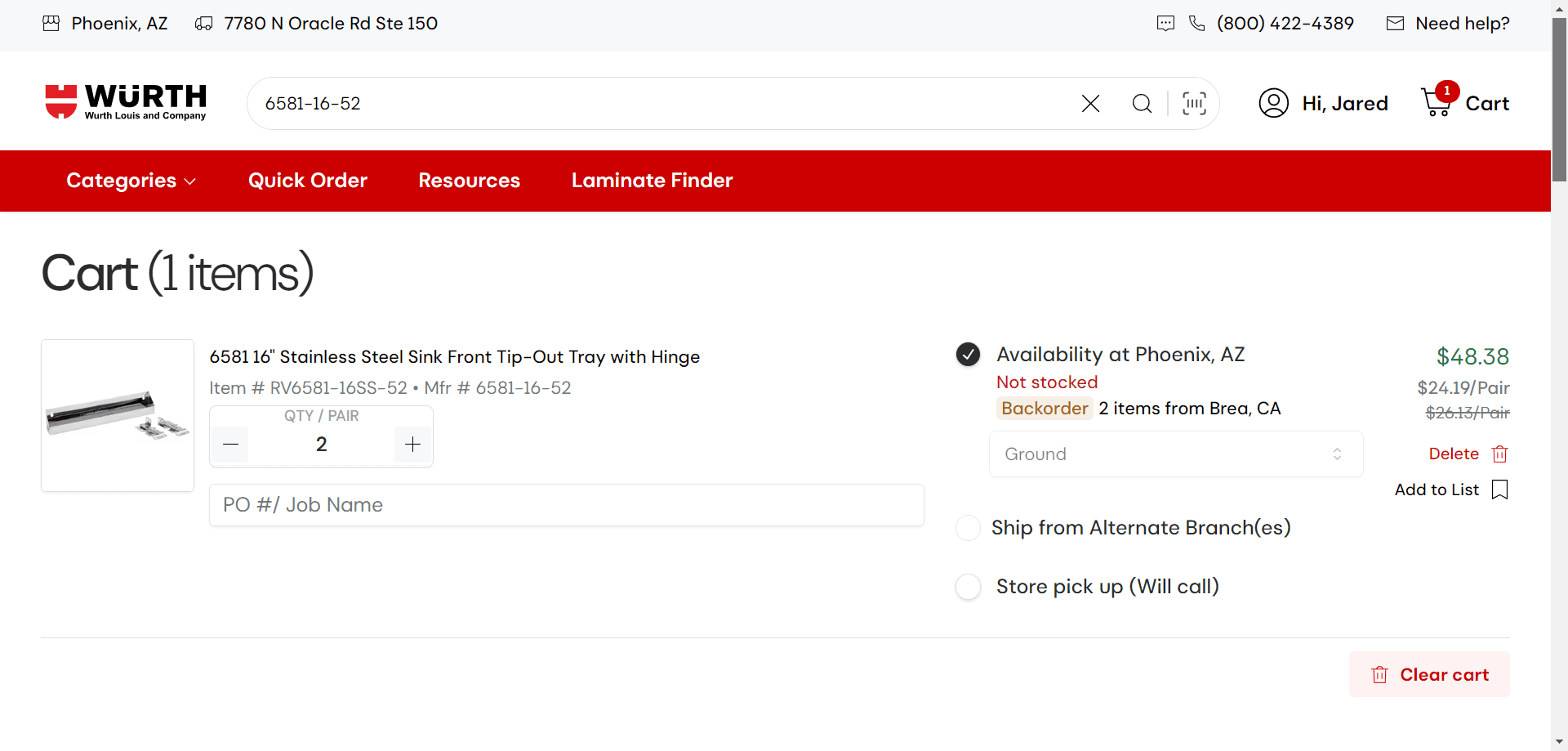 Step #19: Shopping Cart page:
