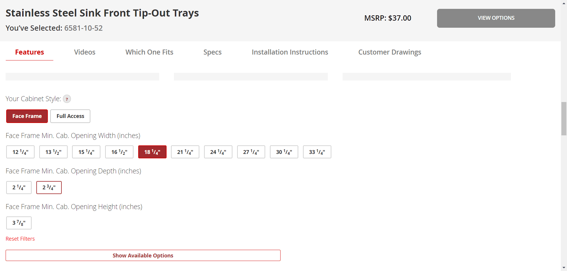 Step #9: Click on the correct opening width