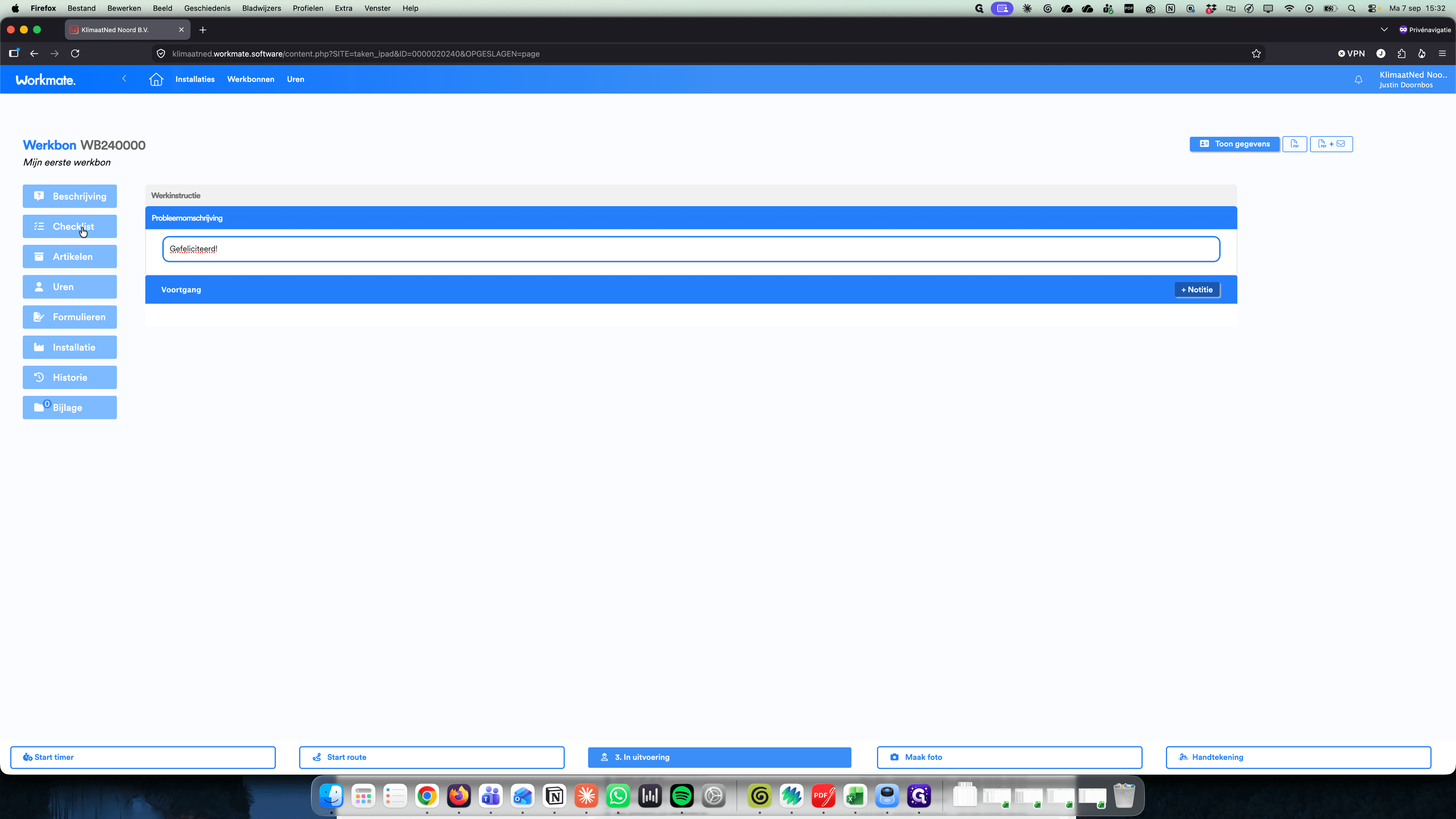 Step #16: Klik op Checklist in het navigatiemenu om openstaande taken of meegegeven artikelen af te vinken.