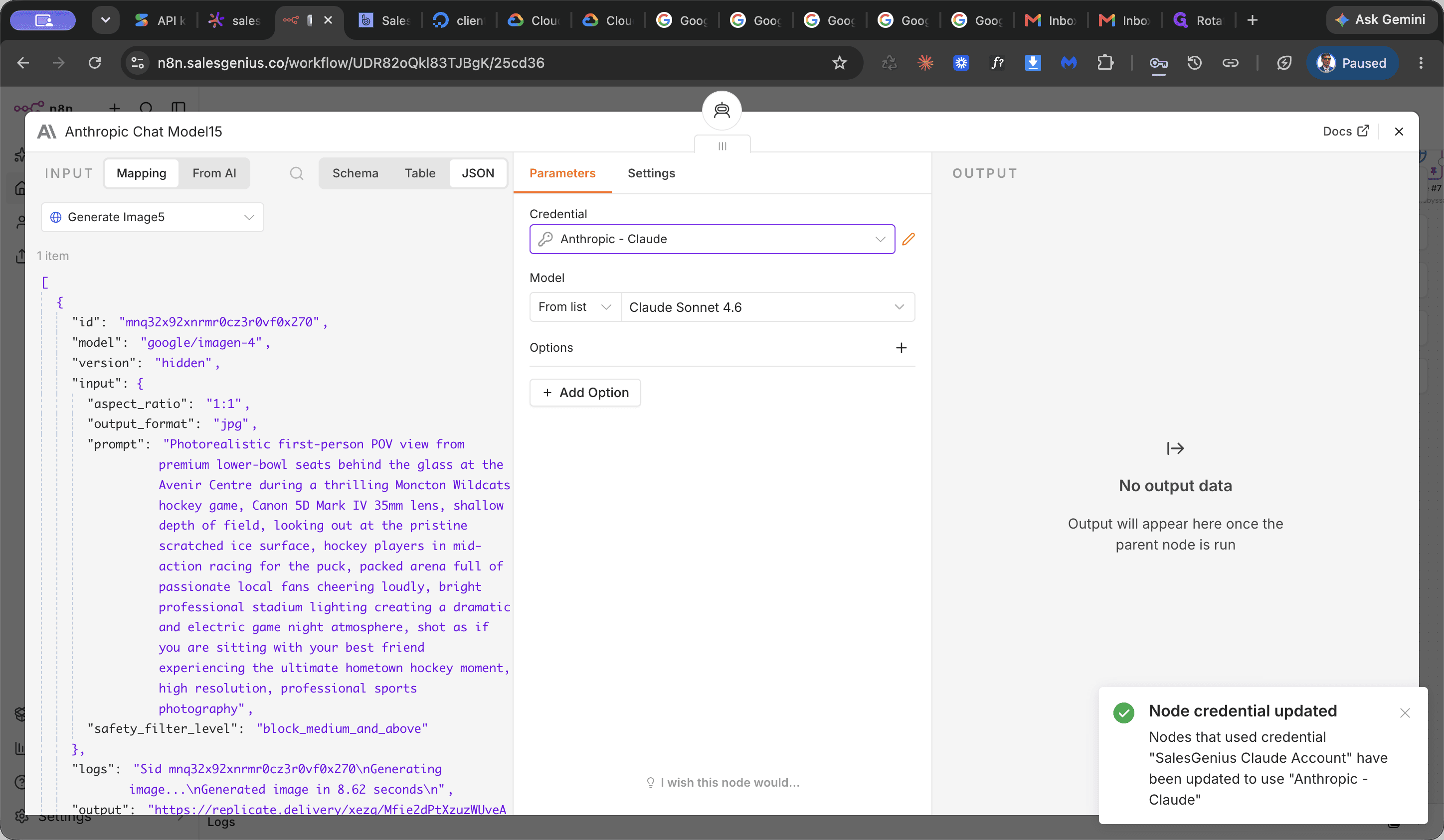 Step #3: Click the edit icon next to the Claude Anthropic credential selection field.