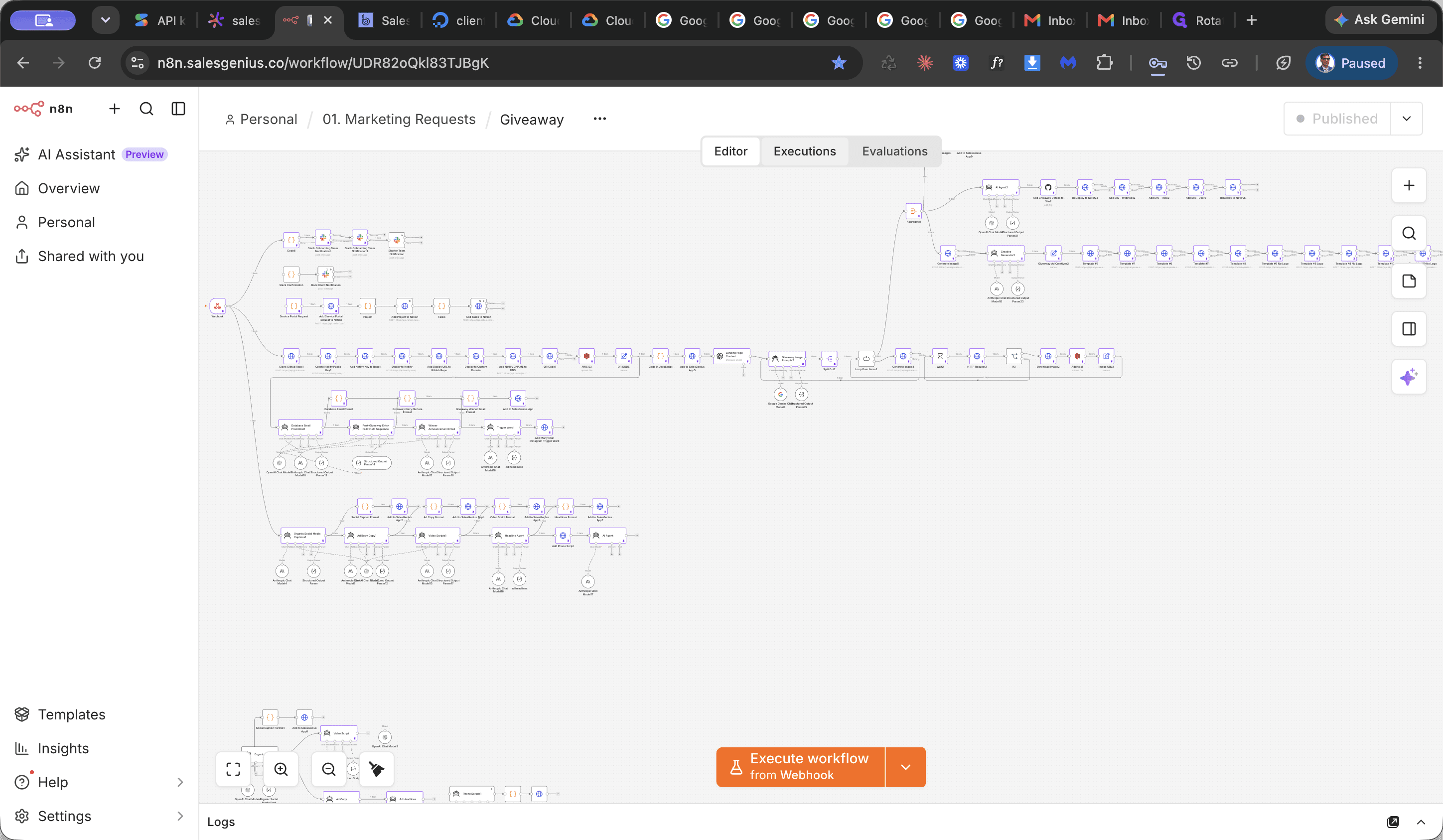Step #1: Click the Executions tab at the top of the workflow editor.