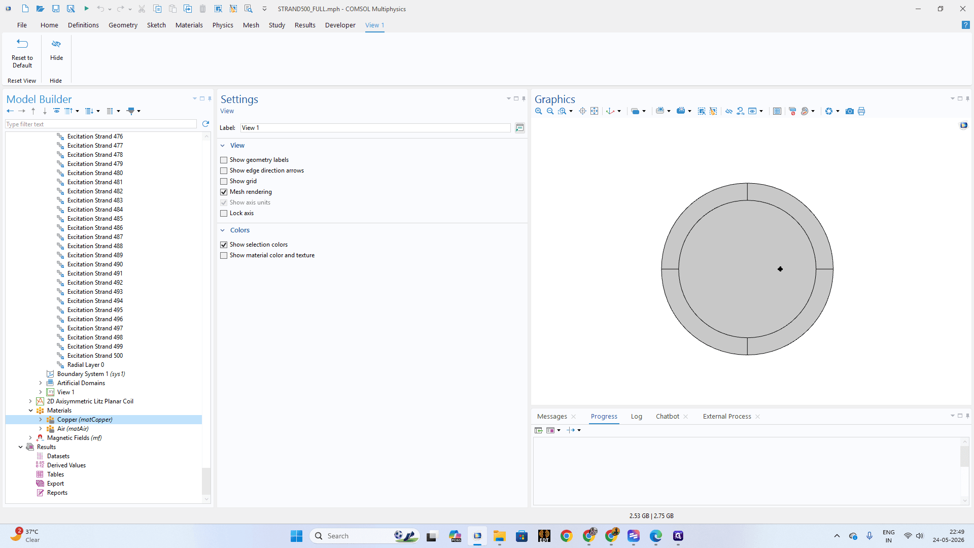 Step #19: Click on Air (matAir) and ensure the Relative permittivity is set to 1 for the surrounding domains.