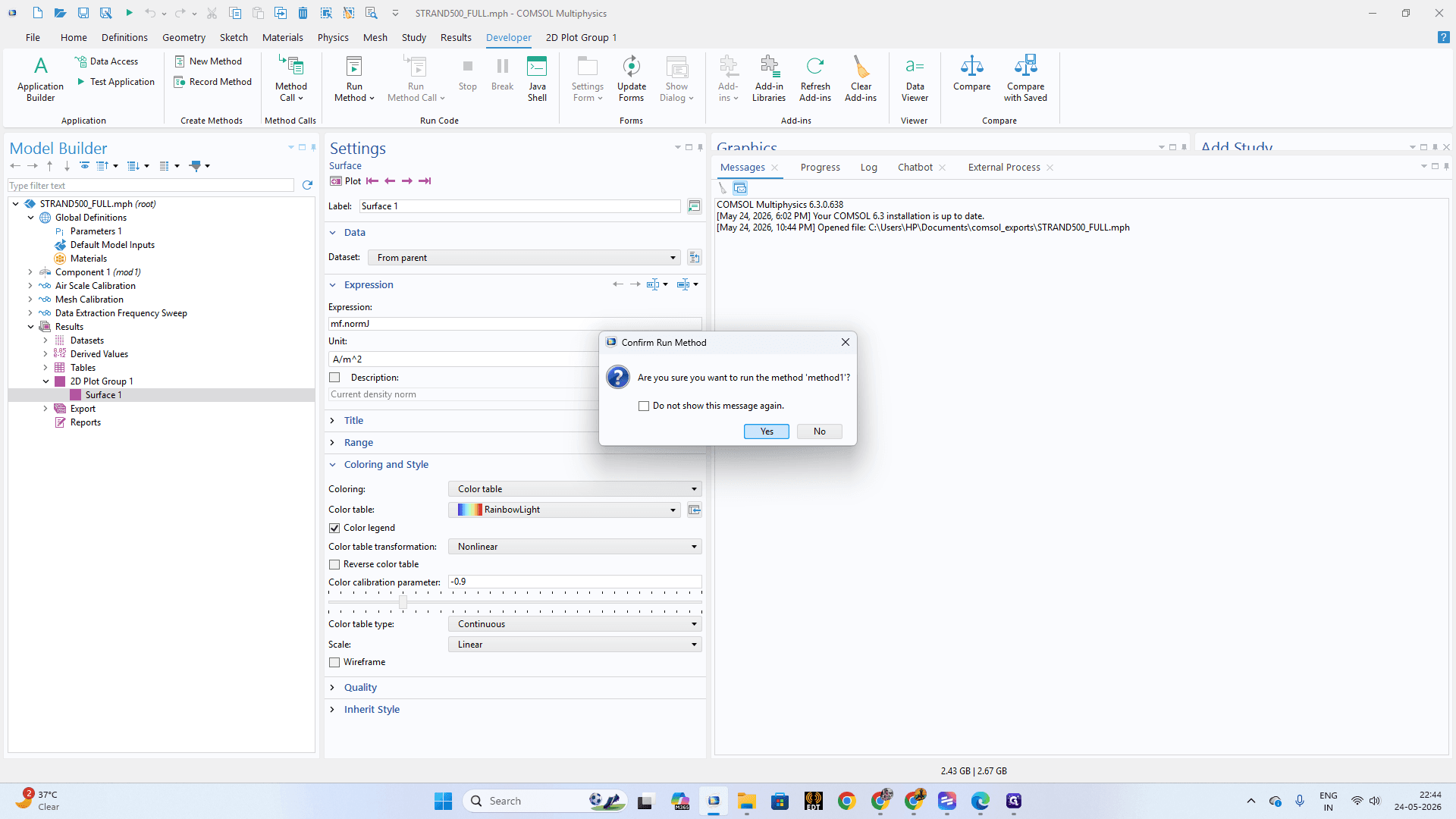Step #8: Click Yes on the confirmation prompt to execute the method.