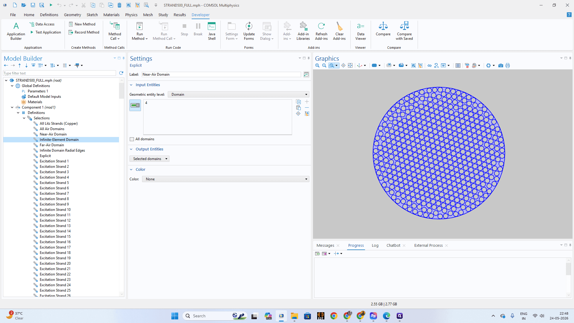 Step #16: Click on the Infinite-Element Domain node to configure the outermost boundaries of your model for accurate electromagnetic falloff.