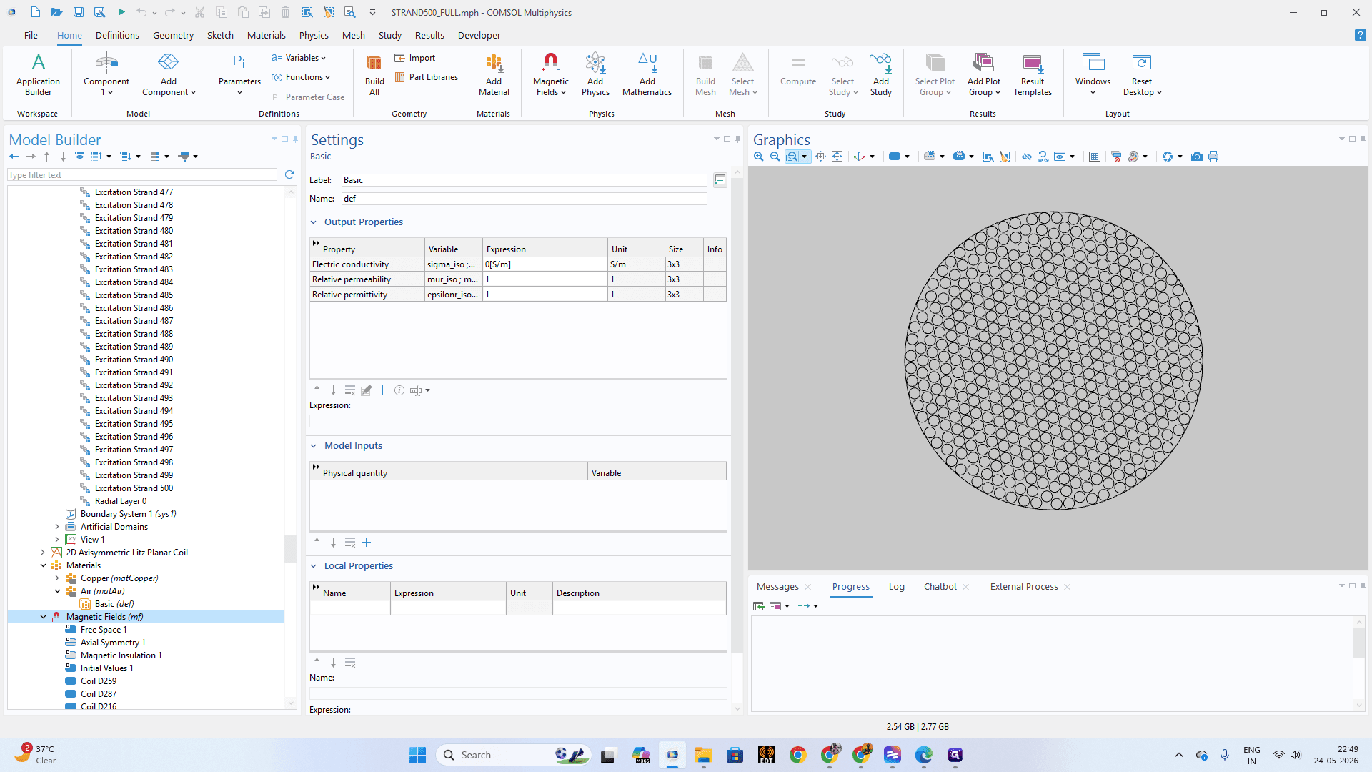 Step #20: Click on the Magnetic Fields (mf) node in the Model Builder to access physics settings.