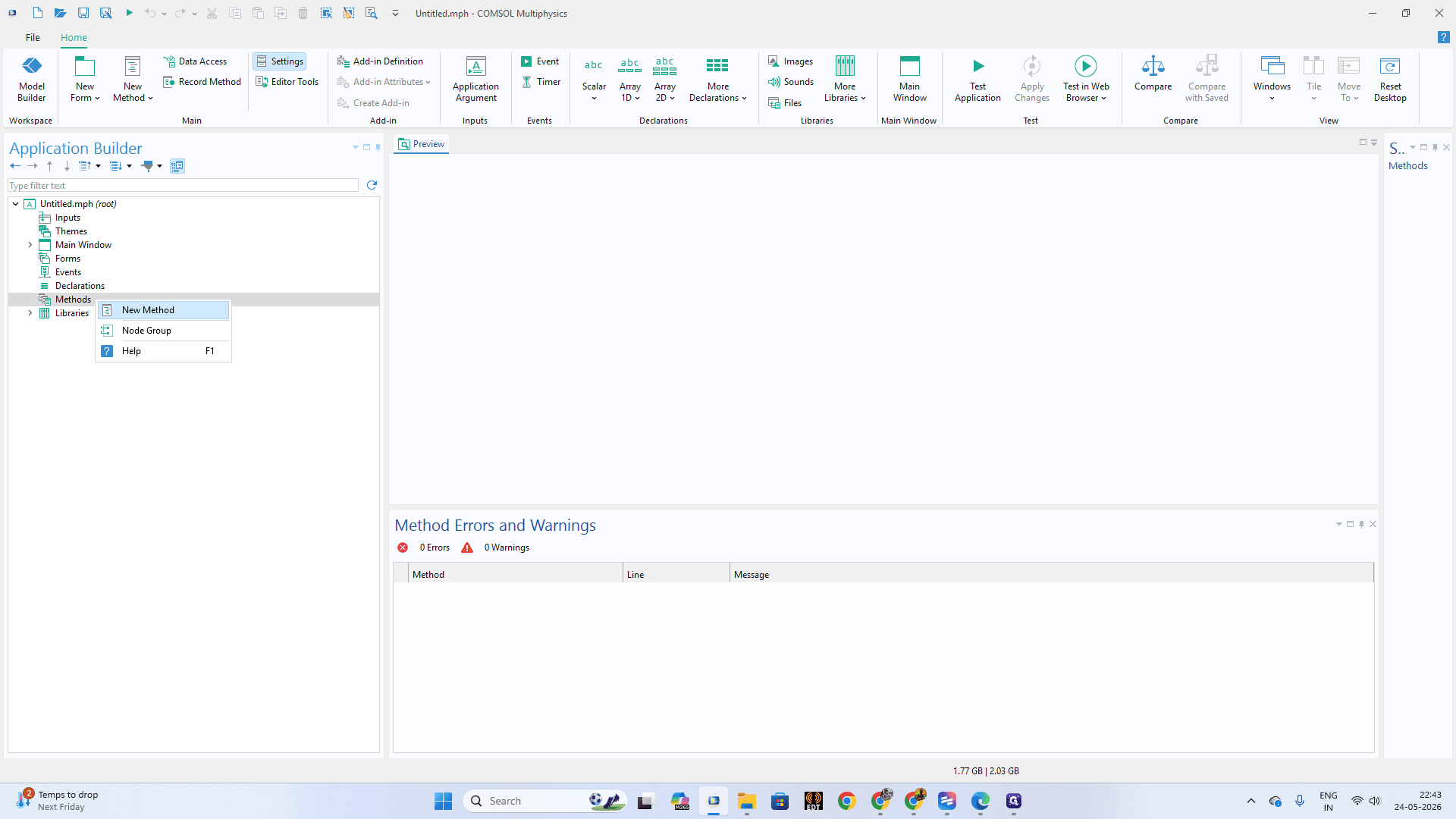 Step #3: Right-click on Methods in the application tree and select New Method.