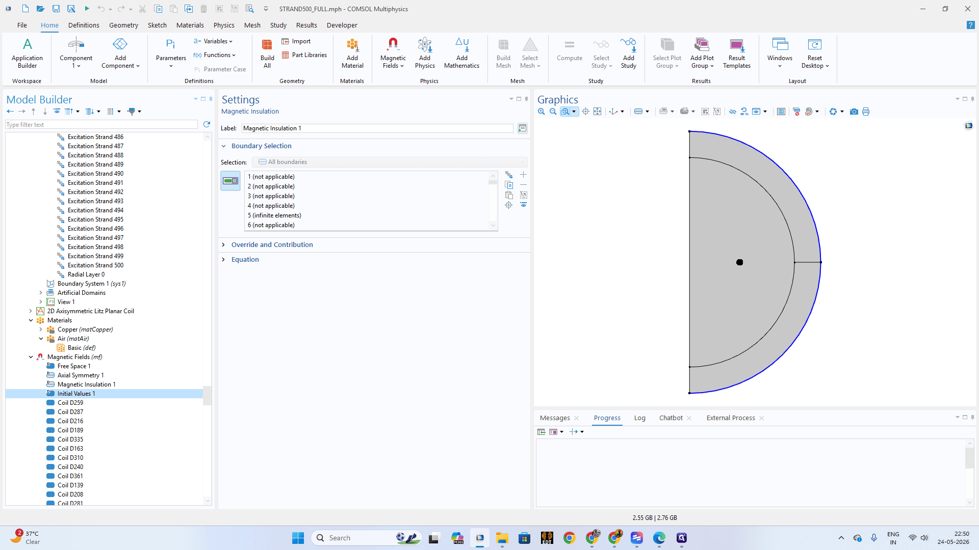 Step #23: Click Initial Values 1 to verify the baseline magnetic potential starts at zero.